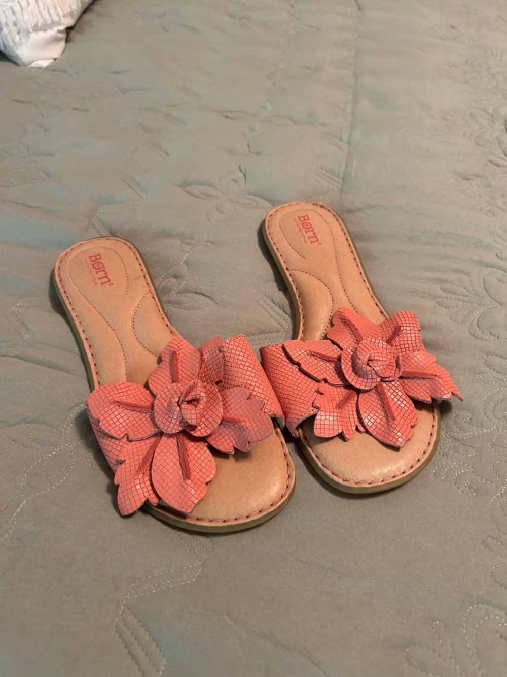 Born Coral Pink Floral Leather Slide Sandals - Picture 4 of 5